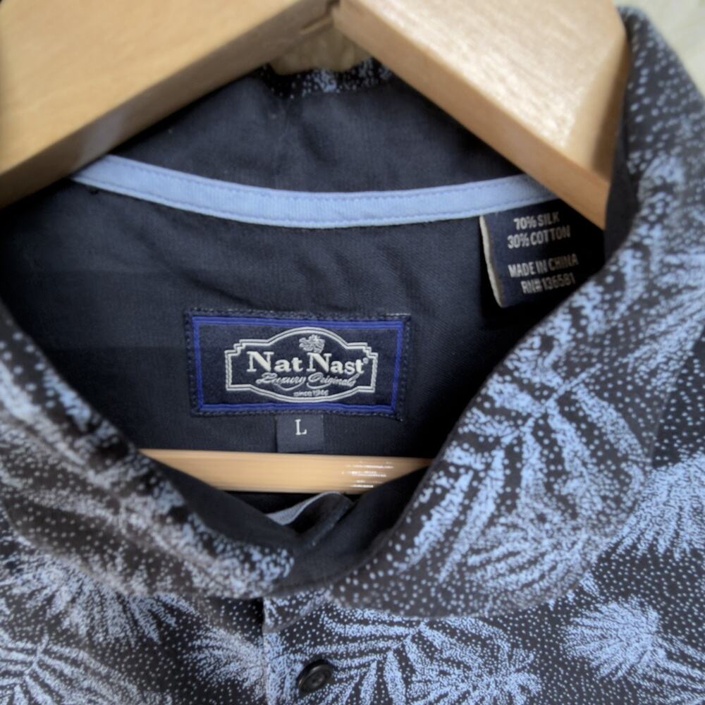 Nat Nast Luxury Originals Mens Shirt Size Lg Blue Hawaiian Button Short Sleeve